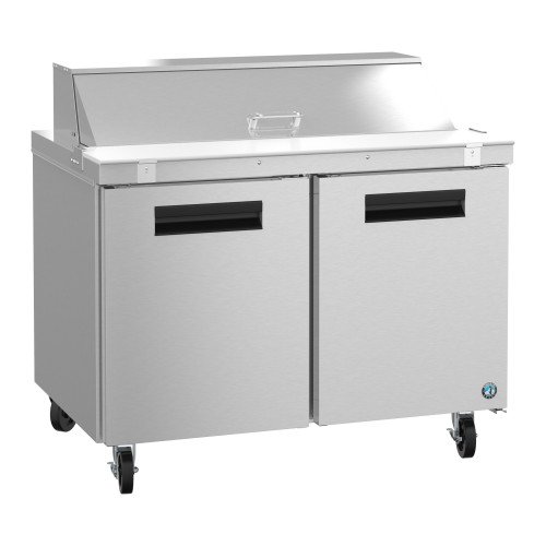 Hoshizaki SR48B-12 48(w) inch (2)Solid Door(s) Refrigerated Standard Top Sandwich Prep Table,13.66Cu.ft, (2)Shelve(s), (12)1/6 Pan(s), Casters, 1/5hp, 115v/60/1, ETL Listed
