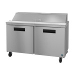 Hoshizaki SR60B-16 60(w) inch (2)Solid Door(s) Refrigerated Standard Top Sandwich Prep Table, 14.8Cu.ft, (2)Shelve(s), (16)1/6 Pans, Casters, 1/3hp, 115v/60/1, ETL Listed