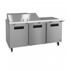 Hoshizaki SR72B-18M 72(w) inch (3)Solid Door(s) Refrigerated Mega Top Sandwich Prep Table, 18Cu.ft, (3)Shelve(s), (18)1/6) Pan(s), Casters, 1/3hp, 115v/60/1, ETL Listed