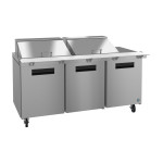 Hoshizaki SR72B-24M 72(w) inch (3)Solid Door(s) Refrigerated Mega Top Sandwich Prep Table, 18Cu.ft, (3)Shelve(s), (24)1/6) Pan(s), Casters, 1/3hp, 115v/60/1, ETL Listed