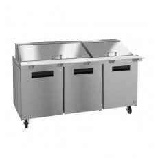 Hoshizaki SR72B-30M 72(w) inch (3)Solid Door(s) Refrigerated Mega Top Sandwich Prep Table, 18 Cu.ft, 3)Shelve(s), (30)1/6 Pan(s) ,Casters, 1/3hp, 115v/60/1, ETL Listed