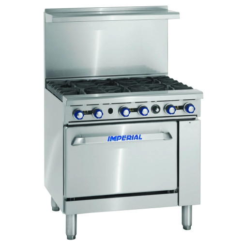 Imperial IR-6 Pro Series Restaurant Ranges, 36(w) inch, (6)Open Burner(s), (1)Standard Oven(s), Natural Gas, 227k Total BTU/Hr, NSF Listed