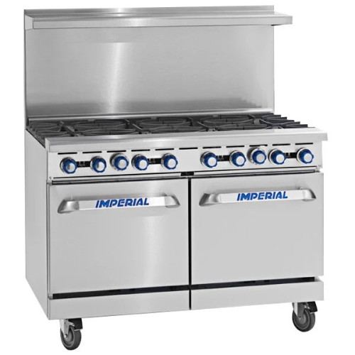 Imperial IR-8 Pro Series Restaurant Ranges, 48(w) inch, (8)Open Burner(s), (2)Space Saver Oven(s), Natural Gas, 310k Total BTU/Hr, NSF Listed