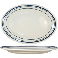 International Tableware CT-19 Catania Oval Platter, Stoneware, American White – Blue Band, 15.5(w)x10.5(d)x1.5(h) inch – 12 each