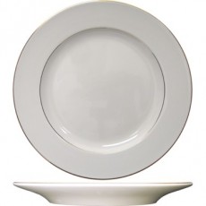 ITI Florentine™ FL-16GF 10 inch Round American White – Gold Band Dinner Plate, Vitrified Stoneware, 12 each