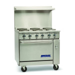Imperial IR-6-E Pro Series Restaurant Electric Ranges, 36(w) inch, (6)Round Plate Element(s), (1)Standard Oven(s), 84amps, 208v/60/1-ph, ETL Listed