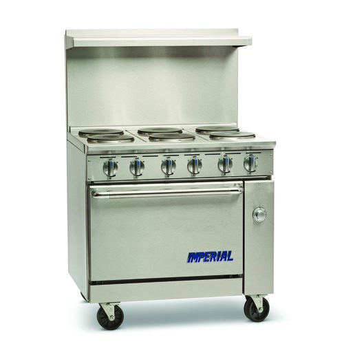 Imperial IR-6-E Pro Series Restaurant Electric Ranges, 36(w) inch, (6)Round Plate Element(s), (1)Standard Oven(s), 84amps, 208v/60/1-ph, ETL Listed