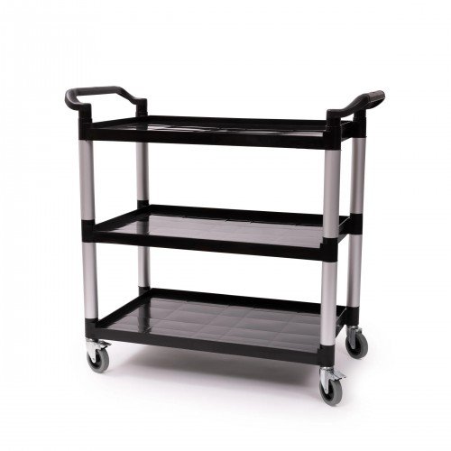 Libertyware BC2040 3-Shelf NSF Listed Plastic Bussing Cart with Casters, 330 lb Capacity, Black