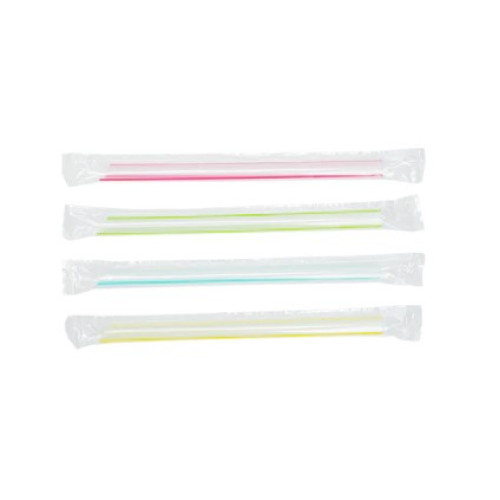 Karat® C9002S 7.5 inch Boba Straws, Poly Wrapped , Mixed Striped Color, Diagonal Cut, 10mm, 2000 each