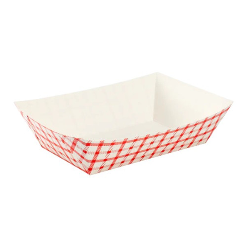 Karat® FP-FT500G 5lb Paper Food Tray, Shepherd Check (Red), 500 each