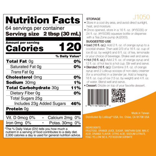 TeaZone J1050 Orange Syrup, 64oz, 6 each