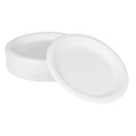 Karat® Earth KE-BPR09-1CFF 9 inch Compostable Bagasse White Round Plate, PFAS Free, BPI Approved, 500 each