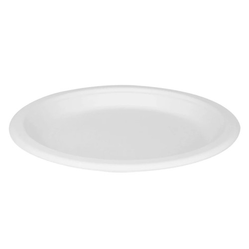 Karat® Earth KE-BPR09-1CFF 9 inch Compostable Bagasse White Round Plate, PFAS Free, BPI Approved, 500 each