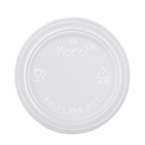 Karat® FP-PL200-PET PET Plastic Flat Lid for 1/1.5/2oz Portion Cups, 60mm, 2500/cs, 1 each