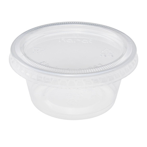 Karat® FP-PL200-PET PET Plastic Flat Lid for 1/1.5/2oz Portion Cups, 60mm, 2500/cs, 1 each