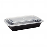 Karat IM-FC1028B 28oz Black PP Plastic Rectangular Microwaveable Food Containers with Lids, 150/cs, 1 each