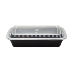Karat IM-FC1028B 28oz Black PP Plastic Rectangular Microwaveable Food Containers with Lids, 150/cs, 1 each