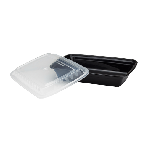 Karat IM-FC1028B 28oz Black PP Plastic Rectangular Microwaveable Food Containers with Lids, 150/cs, 1 each