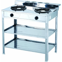 DBCC 2-Burner Stove with Stand and Shelves, Liquid Propane(LP), Hose & Regulator Included, Stainless Steel, 1 each