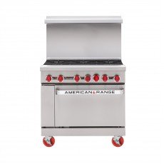 American Range ARGF-6 Restaurant Ranges, 36(w) inch, Green Flame, (6)Open Burner(s), (1)Standard Oven(s), Natural Gas, 185k Total BTU/Hr, ETL Listed