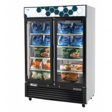 Migali C-49FM-HCE 54.4(w) inch (2)Glass Swing Door(s) Bottom Mount Merchandiser Freezer, 49Cu.Ft, (8)Shelve(s)s, Casters, 3/4hp, 115v/60/1-ph, ETL Listed