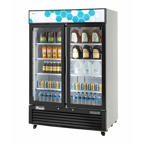 Migali C-49RM-HC 54.4(w) inch (2)Glass Swing Door(s) Bottom Mount Merchandiser Refrigerator, 49Cu.ft, (8)Shelve(s), Casters, 1/4hp, 115v/60/1-ph, ETL Listed
