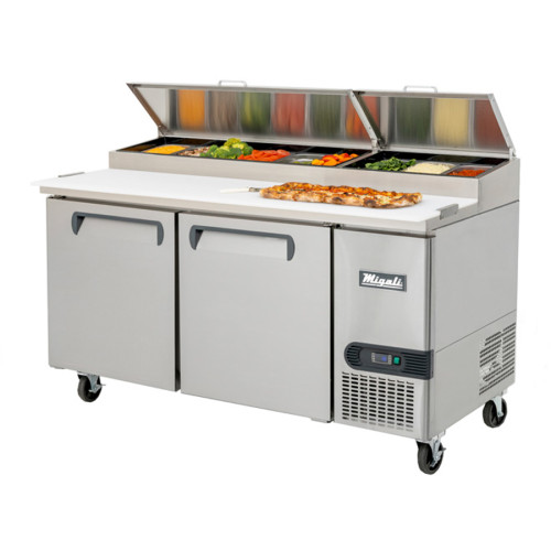Migali C-PP67-HC 67(w) inch (2)Solid Swing Door(s) Pizza Prep Table, 20Cu.Ft, (2)Shelve(s), Casters, 1/5hp, 115v/60/1-ph, ETL Listed