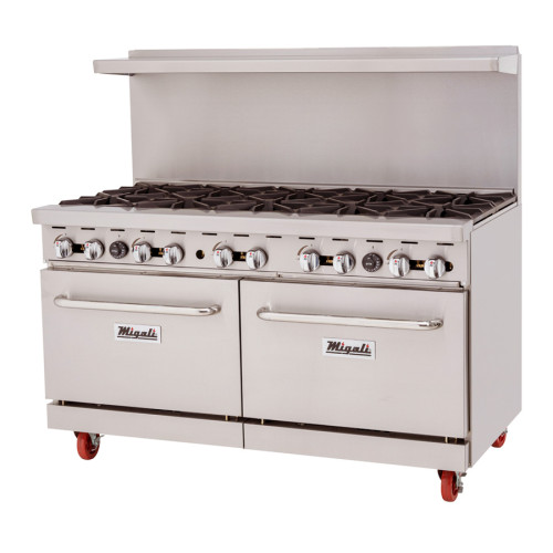 Migali C-RO10B-LP Restaurant Ranges, 60(w) inch, (10)Open Burner(s), (2)Standard Oven(s), Liquid Propane, 374k Total BTU/hr, ETL Listed