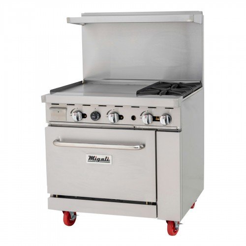 Migali C-RO2B-24GL-NG Restaurant Ranges, 36(w) inch, (2)Open Burner(s), 24(w) inch Griddle, (1)Standard Oven(s), Natural, 139k Total BTU/hr, ETL Listed