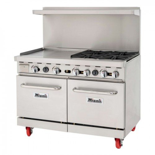 Migali C-RO4B-24GL-NG Restaurant Ranges, 48(w) inch, (4)Open Burner(s), 24(w) inch Griddle, (2)Standard Oven(s), Natural Gas, 224k Total BTU/hr, ETL Listed