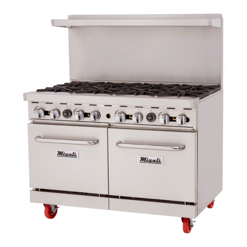 Migali C-RO8B-NG Restaurant Ranges, 48(w) inch, (8)Open Burner(s), (2)Standard Oven(s), Natural Gas, 310k Total BTU/Hr, Casters, ETL Listed