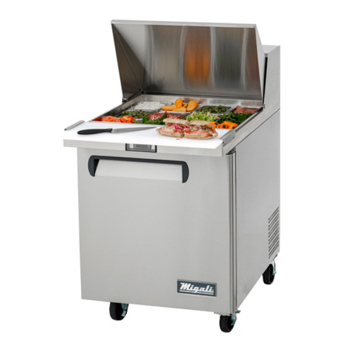 Migali C-SP27-12BT-HC Competitor Series® 27.5(w) inch (1)Solid Door(s) Mega Top Sandwich Prep Table, 7.9Cu.tt, (2)Shelve(s), Casters, 1/7hp, 115v/60/1-ph, ETL Listed