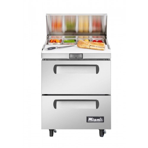 Migali C-SP27-8-D-HC Competitor Series® 27.5(w) inch (1)Solid Drawer(s) Standard Top Sandwich Prep Table, 6.5Cu.ft, (2)Shelve(s), Casters, 1/7hp, 115v/60/1-ph, ETL Listed