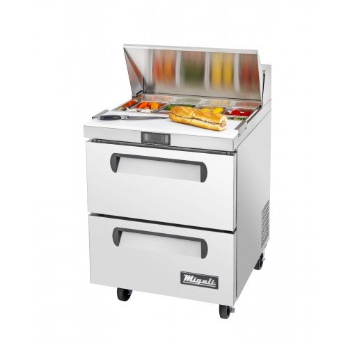 Migali C-SP27-8-D-HC Competitor Series® 27.5(w) inch (1)Solid Drawer(s) Standard Top Sandwich Prep Table, 6.5Cu.ft, (2)Shelve(s), Casters, 1/7hp, 115v/60/1-ph, ETL Listed