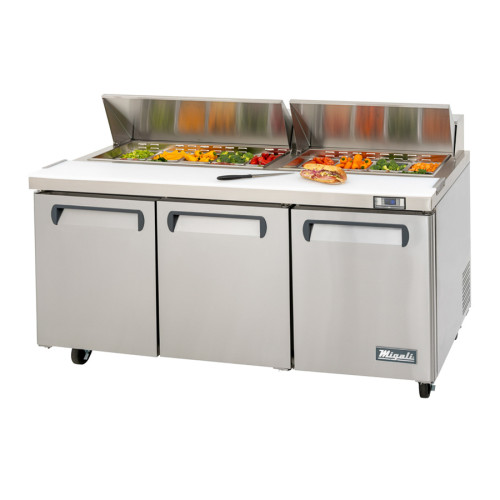 Migali C-SP72-18-HC Competitor Series® 72.7(w) inch (3)Solid Door(s) Standard Top Sandwich Prep Table, 22Cu.ft, (6)Shelve(s), Casters, 1/5hp, 115v/60/1-ph, ETL Listed