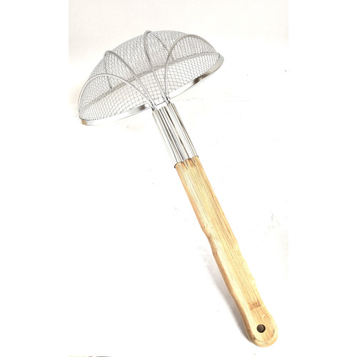 12.5 inch (32cm) Stainless Steel Round Skimmer with 16 inch Bamboo Handle, Coarse Mesh, 1 each