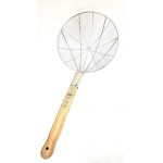 12.5 inch (32cm) Stainless Steel Round Skimmer with 16 inch Bamboo Handle, Spiral-Wire, 1 each