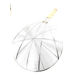 12.5 inch (32cm) Stainless Steel Round Skimmer with 16 inch Bamboo Handle, Spiral-Wire, 1 each
