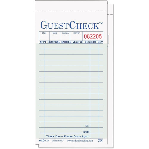 GuestCheck™ G6000 (16)Line(s) Green Carbon Medium 2-Part Guest Check, 2500 each