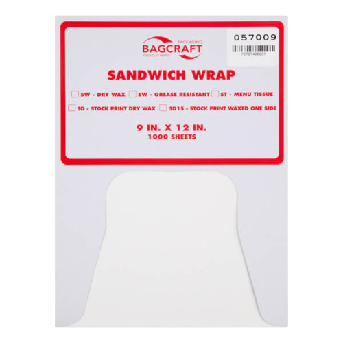 Bagcraft SW912 12" x 9" Plain White Dry Wax Paper Sandwich Wrap and Liner, Grease Resistant, 6000 / cs