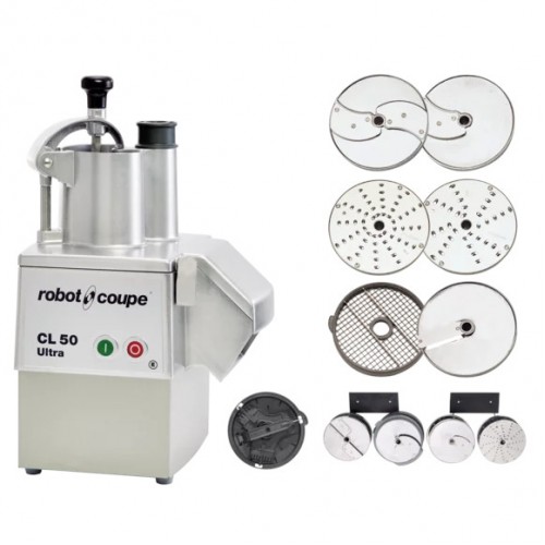 Robot Coupe CL50EUREST Vegetable Preparation Machine, Stainless Steel Bowl, Slicing/Grating/Julienne/Dicing/French Fry Discs included, 1.5hp, 12amps, 425rpm, 120v/60/1-ph, ETL Listed