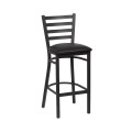 Royal Industries ROY 9002 BLK Ladder Back Metal Bar Stool, Matte Black, Black Upholstered Seat,17(W) x 16-1/2(D) x 43-3/8(H) inch, 1 each
