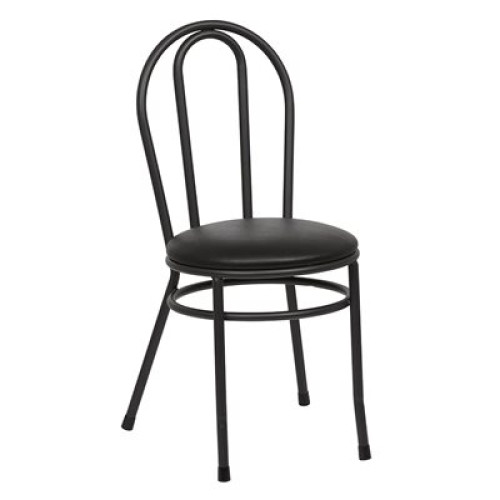 Royal Industries ROY 717 B Bistro Side Chair, Hair Pin Back, Black Steel Frame, 16(W) x 16(D) x 36-1/2(H) inch, Plywood with Black Vinyl Seat, 2 each Royal Industries ROY 717 B Bistro Side Chair, Hair Pin Back, Black Steel Frame, 16(W) x 16(D) x 36-1/2(H) inch, Plywood with Black Vinyl Seat, 2 each