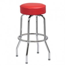 Royal Industries ROY ROY 7711 RED Standard Single Ring Seat Swivel Bar Stool, Chrome Frame, Red Vinyl Seat, 14(W) x 14(D) x 30(H) inch, Unassembled, 4 each