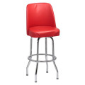 Royal Industries ROY ROY 7721 RED 1 Ring Bucket Swivel Bar Stool, Red Vinyl Back and Seat, Chrome Frame, Unassembled, 2 each