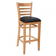 Royal Industries ROY 8002 N BLK Ladder Back Wood Bar Stool, Natural, Black Upholstered Seat, 17(W) x 16-1/2(D) x 43-3/8(H) inch, 1 each