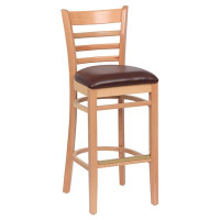 Royal Industries ROY 8002 N BRN Ladder Back Wood Bar Stool, Natural, Brown Upholstered Seat, 17(W) x 16-1/2(D) x 43-3/8(H) inch, 1 each Royal Industries ROY 8002 N BRN Ladder Back Wood Bar Stool, Natural, Brown Upholstered Seat, 17(W) x 16-1/2(D) x 43-3/8(H) inch, 1 each