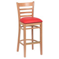 Royal Industries ROY 8002 N RED Ladder Back Wood Bar Stool, Natural, Black Upholstered Seat, 17(W) x 16-1/2(D) x 43-3/8(H) inch, 1 each