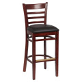 Royal Industries ROY 8002 W BLK Ladder Back Wood Bar Stool, Natural, Red Upholstered Seat, 17(W) x 16-1/2(D) x 43-3/8(H) inch, 1 each
