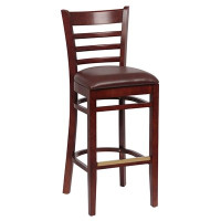 Royal Industries ROY 8002 W BRN Ladder Back Wood Bar Stool, Walnut, Brown Upholstered Seat, 17(W) x 16-1/2(D) x 43-3/8(H) inch, 1 each Royal Industries ROY 8002 W BRN Ladder Back Wood Bar Stool, Walnut, Brown Upholstered Seat, 17(W) x 16-1/2(D) x 43-3/8(H) inch, 1 each